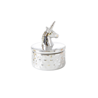 Silver Porcelain Trinket Box With Unicorn by Rice DK